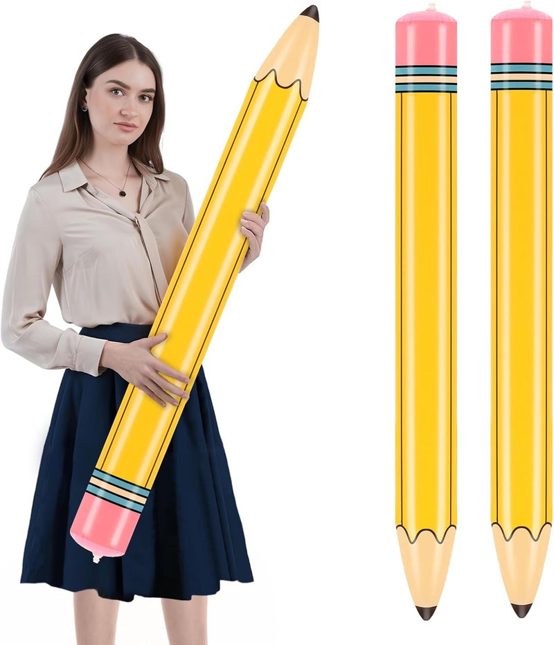 Dalycro 2Pcs 43-Inch Inflatable Pencil - Giant Blow Up Pencil Colorful Inflatable Crayons for Back to School Decorations, Birthday Party Supplies, and Room Decoration (Yellow, 2P-43in) - Image 1